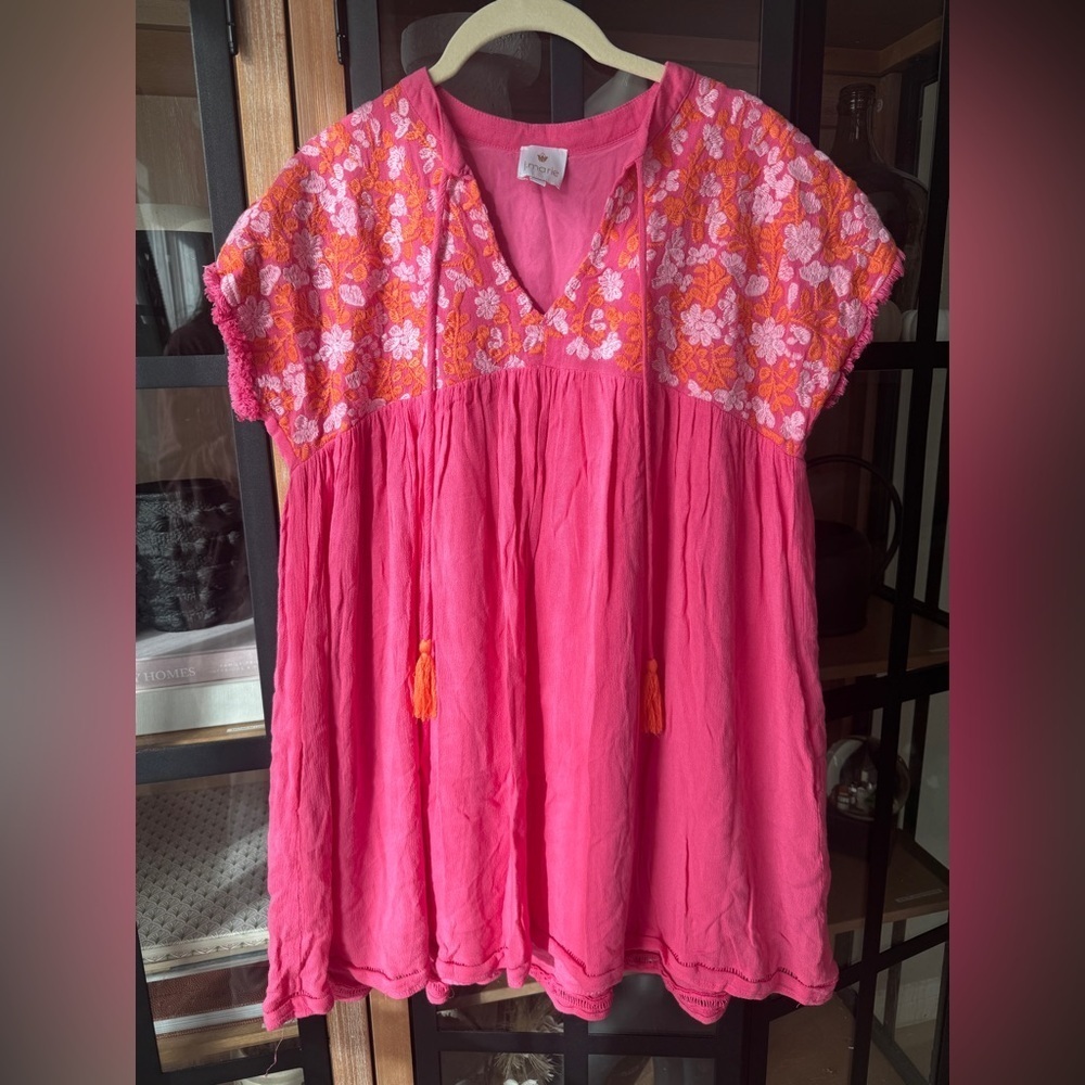 J. Marie embroidered tunic dress Laynie floral colorful tassels fringe mini